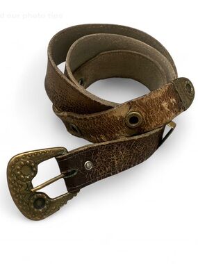 Vintage Brown Distressed Leather Belt with Brass Buckle